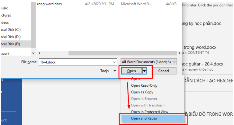 Khắc phục không mở được file Word bằng công cụ Word Repair