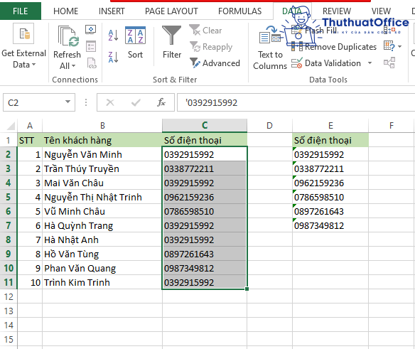 Cách lọc số điện thoại trong Excel