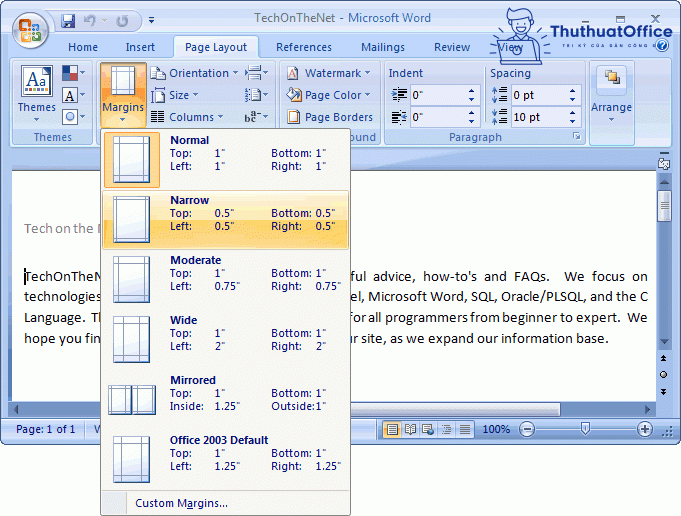 lề chuẩn trong Word