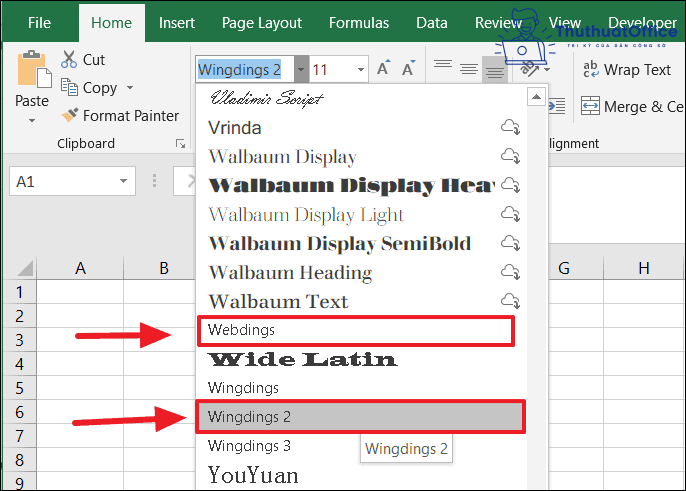 dấu tích trong excel