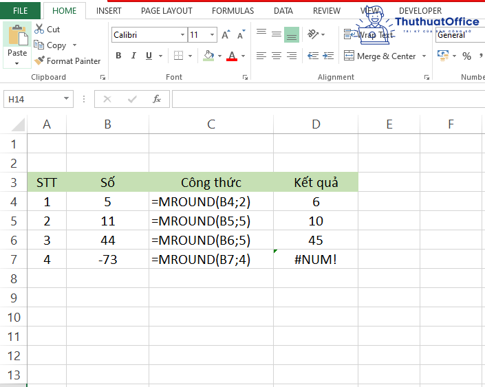 Làm tròn số trong Excel