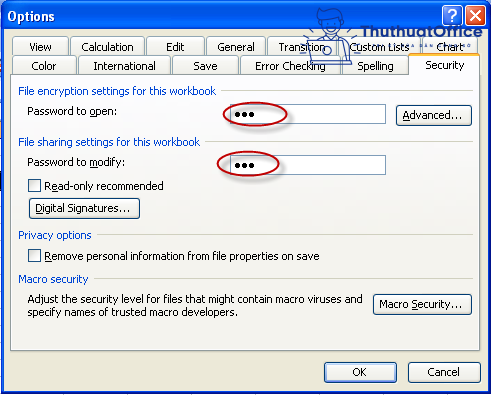 khoá file Excel