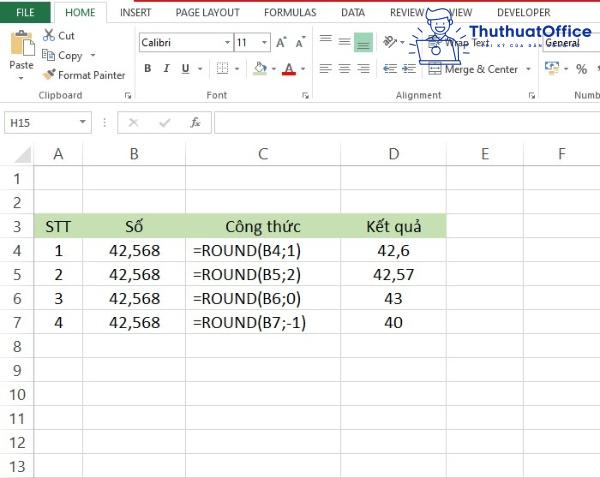 Làm tròn số trong Excel