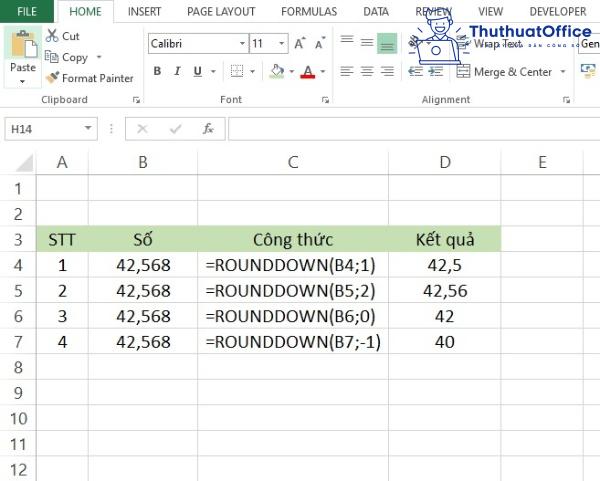 Làm tròn số trong Excel