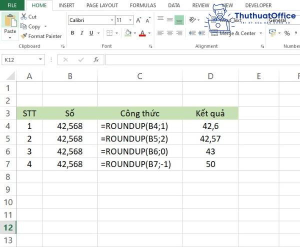 Làm tròn số trong Excel