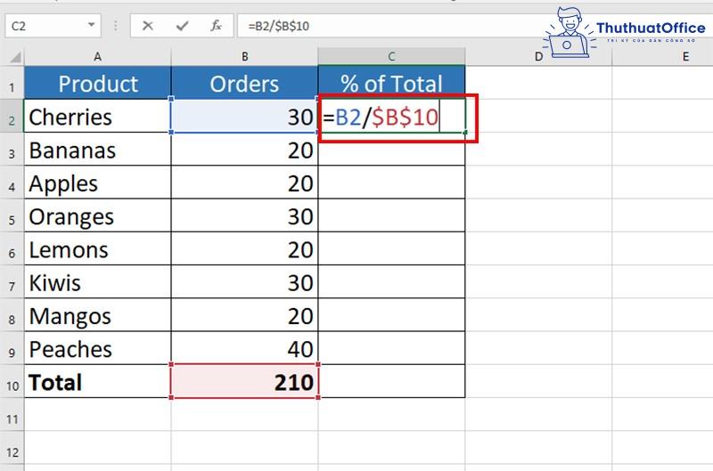 Cách tính phần trăm trong Excel