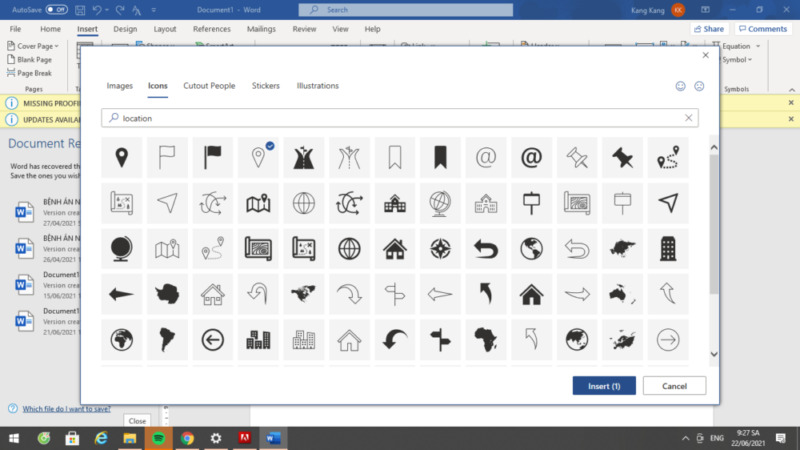 Biểu tượng địa chỉ trong Word 07