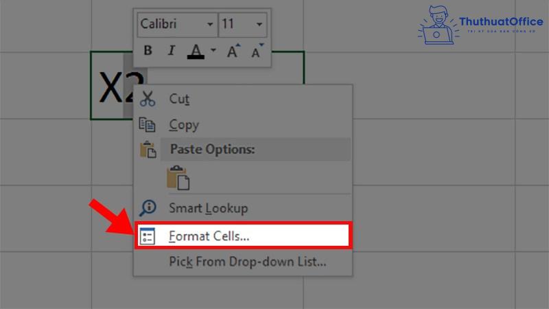 viết số mũ trong Excel 14