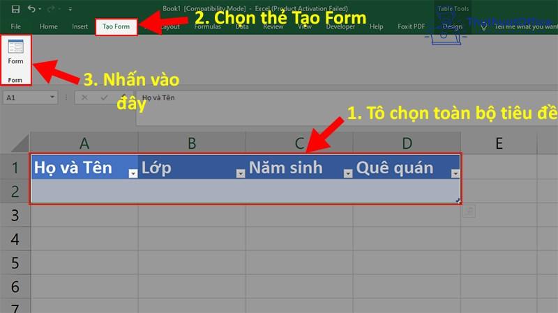 cách nhập dữ liệu trong Excel bằng form tự tạo