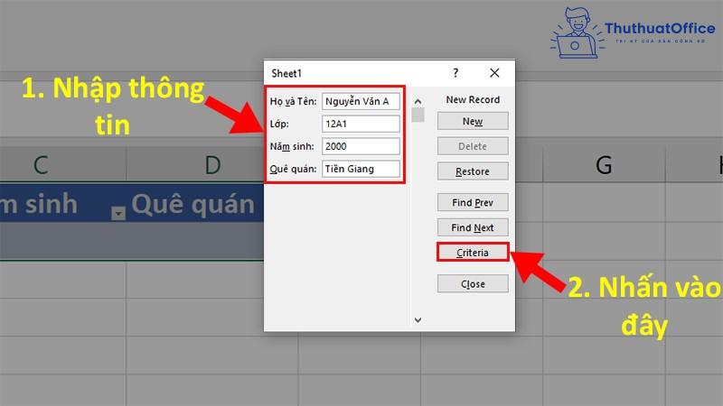 cách nhập dữ liệu trong Excel bằng form tự tạo