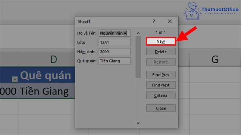 cách nhập dữ liệu trong Excel bằng form tự tạo