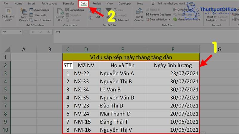 sắp xếp trong excel