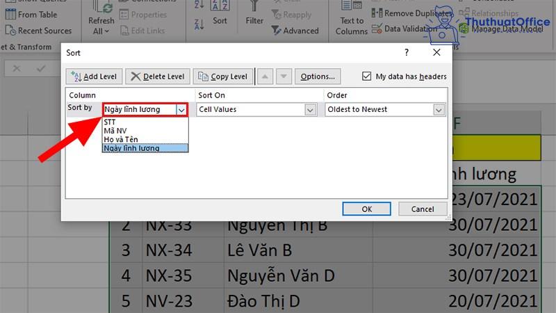 sắp xếp trong excel