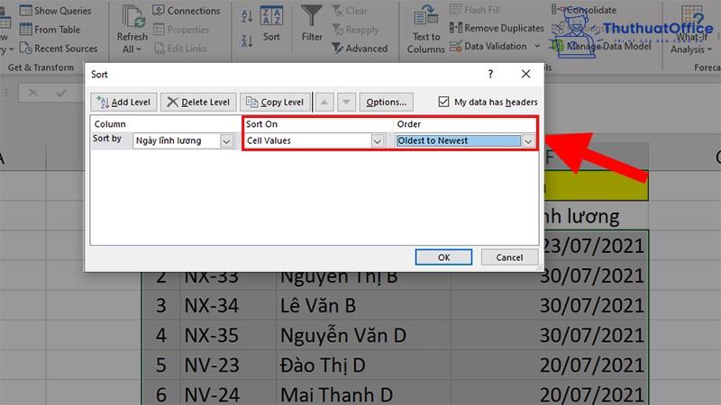 sắp xếp trong excel