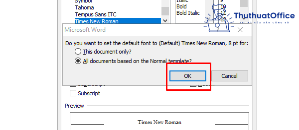 cách mặc định font chữ trong Word 2010