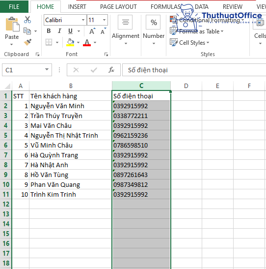 Cách lọc số điện thoại trong Excel