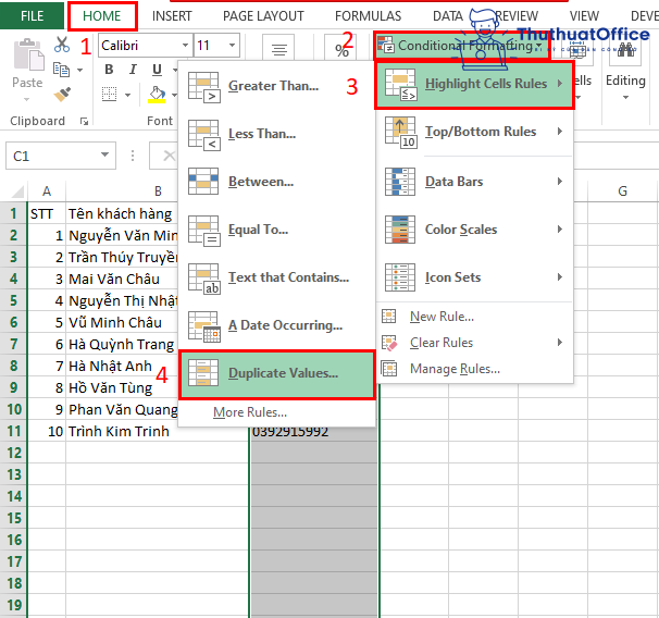 Cách lọc số điện thoại trong Excel