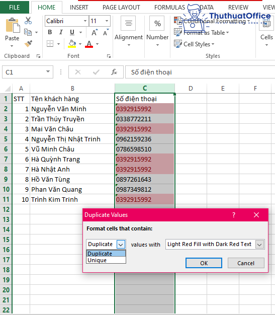 Cách lọc số điện thoại trong Excel