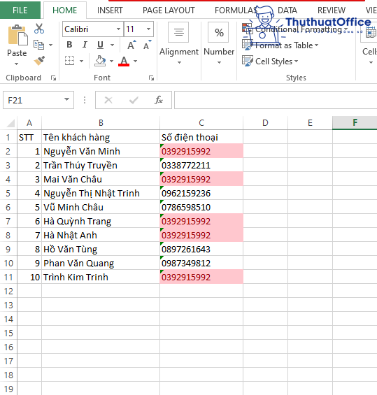 Cách lọc số điện thoại trong Excel