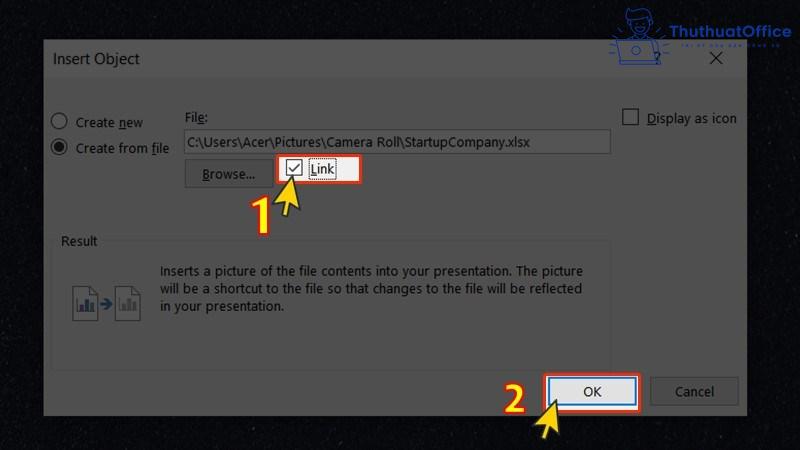 chèn file excel vào powerpoint