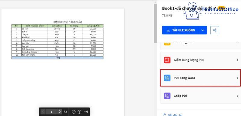 chuyển Excel sang Word