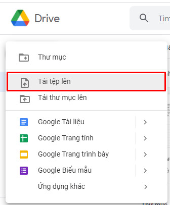 Tải file Excel lên Drive