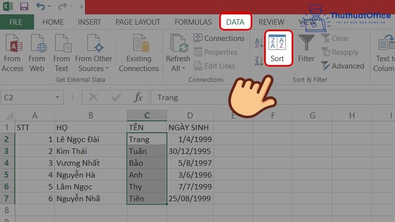 sắp xếp trong excel