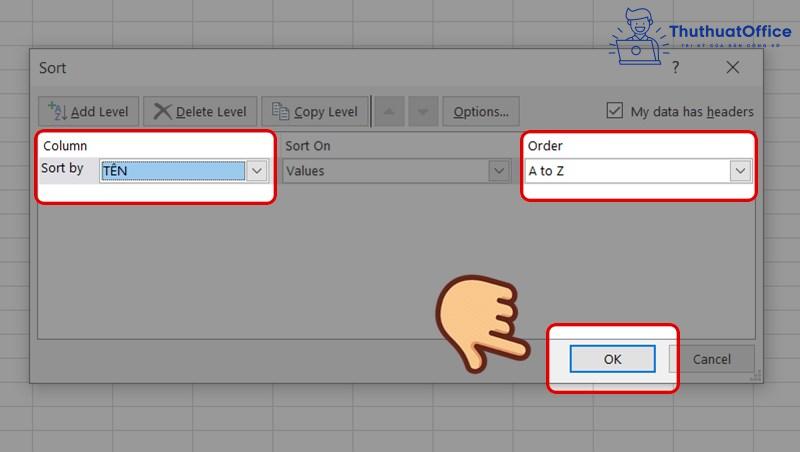 sắp xếp trong excel