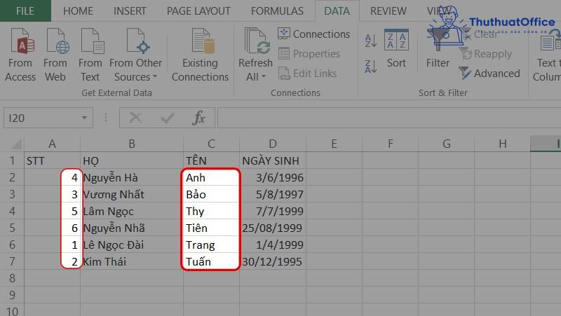 sắp xếp trong excel