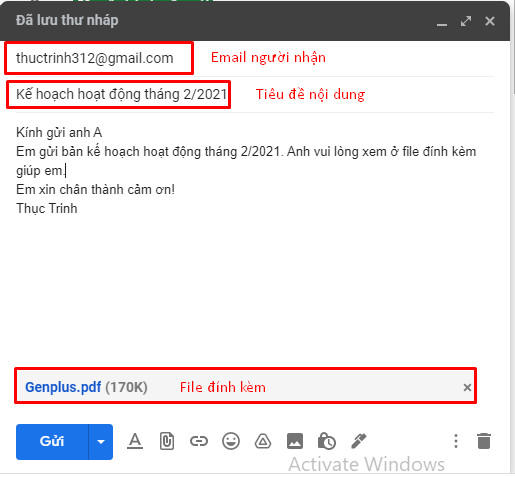 Nhập nội dung và gửi mail