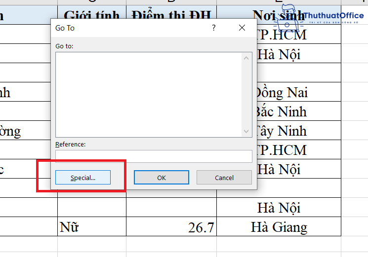 xóa dòng trống trong Excel