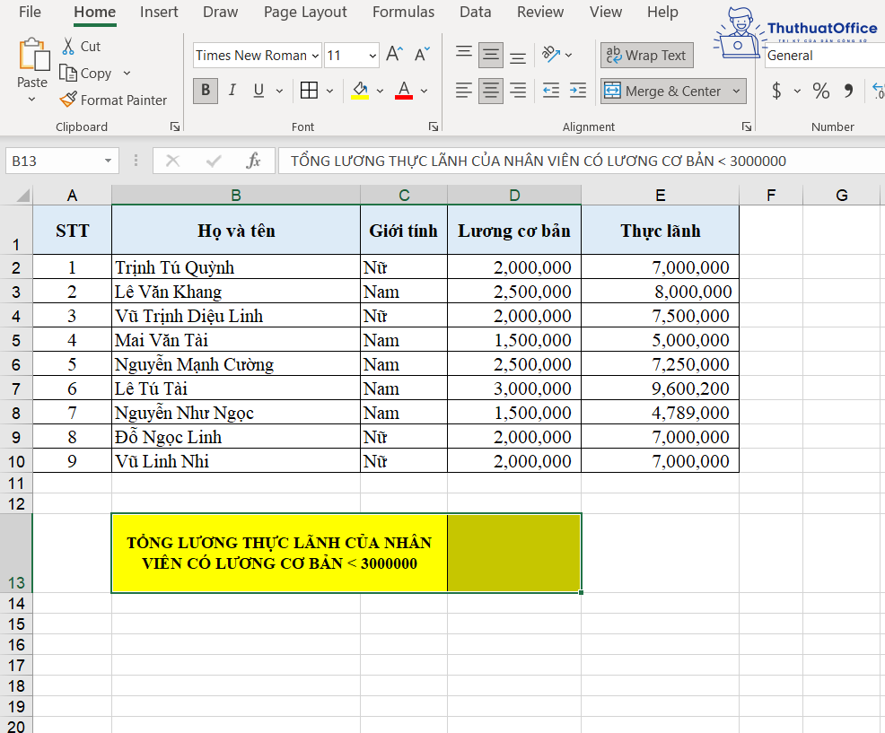 hàm SUMIF trong Excel