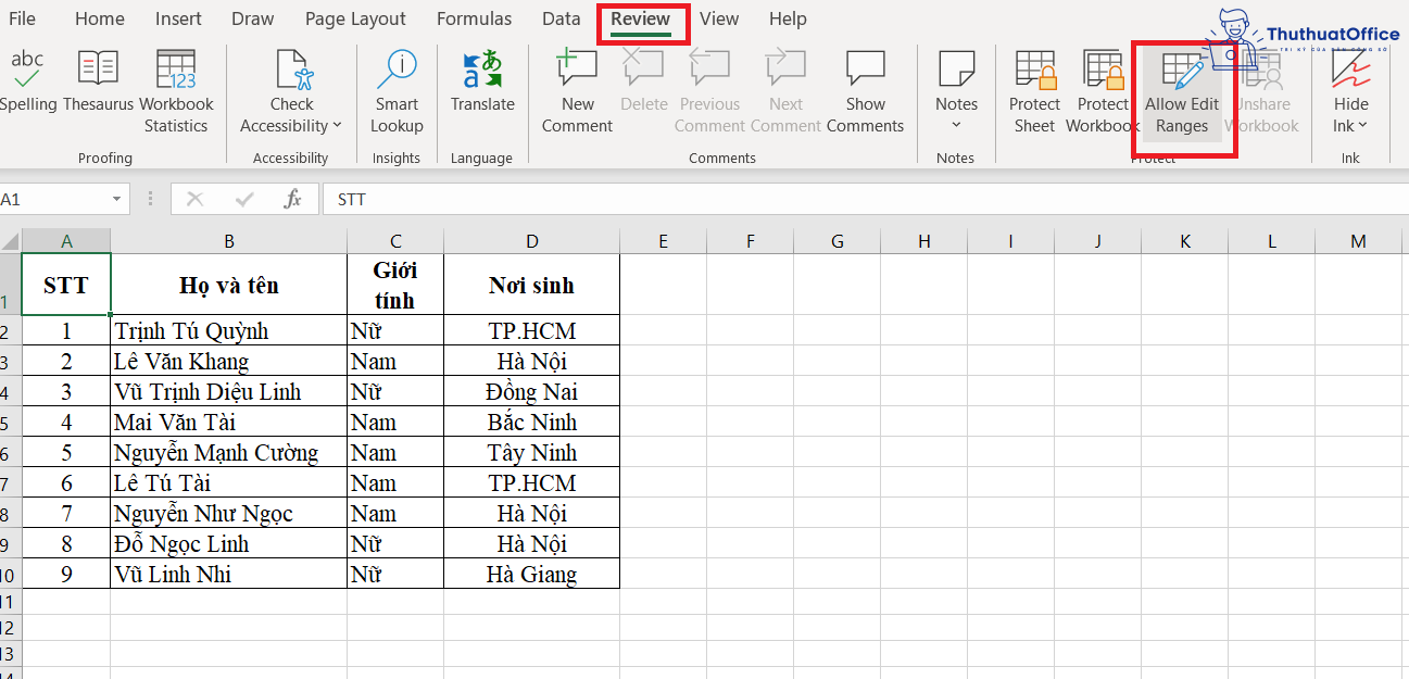 khoá file Excel