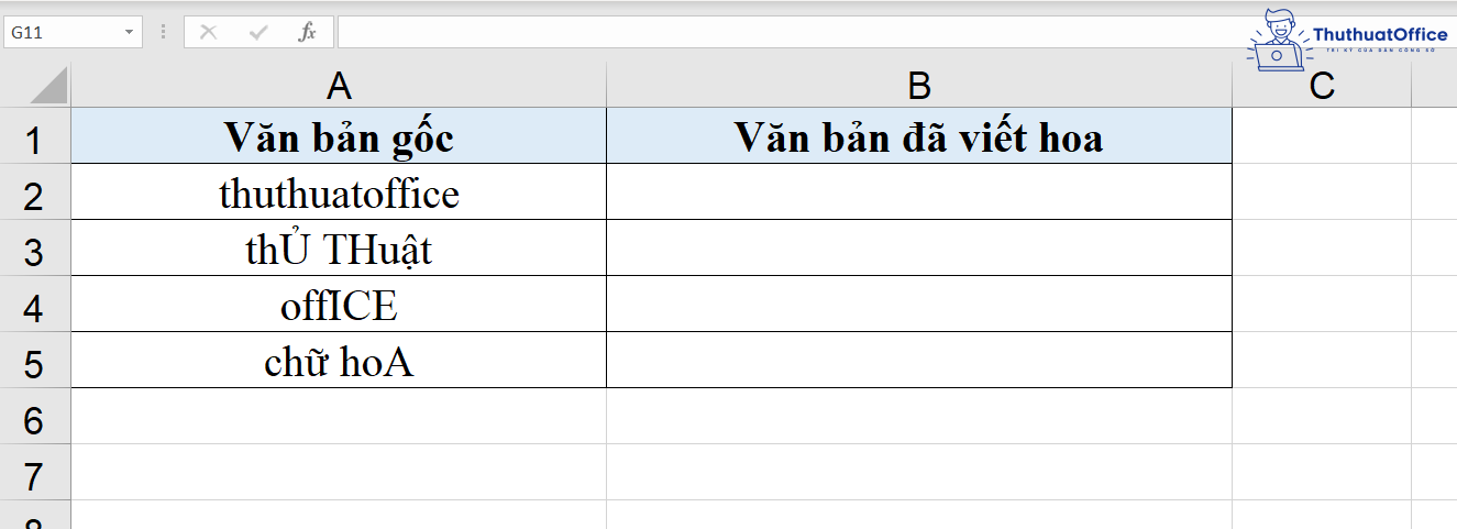 viết hoa chữ cái đầu trong Excel