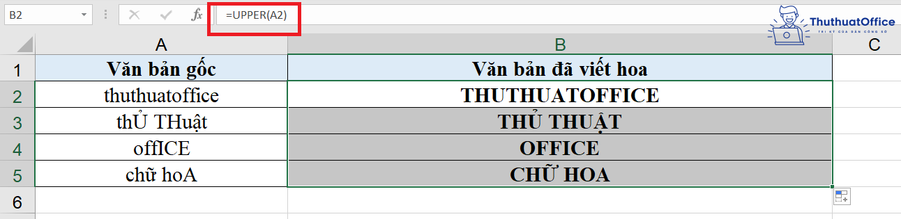 viết hoa chữ cái đầu trong Excel