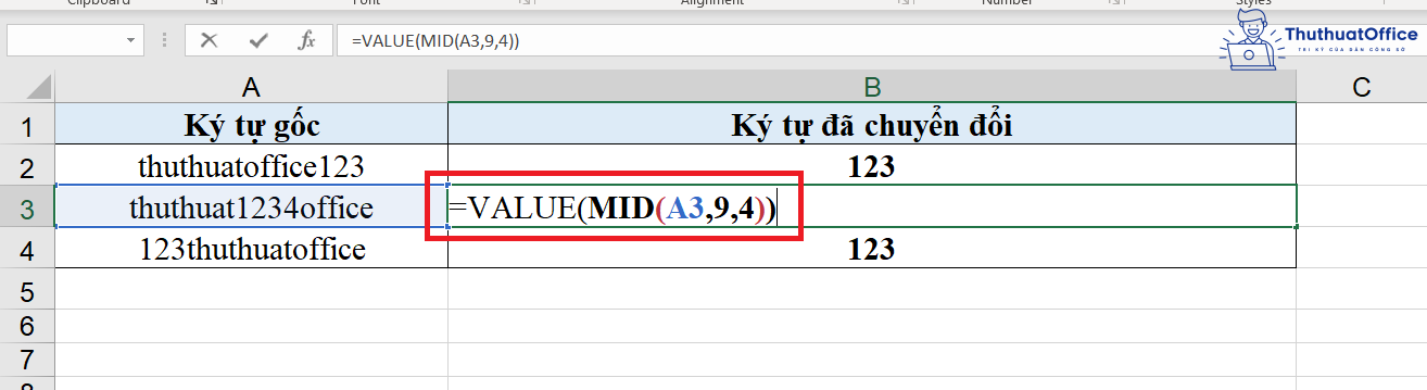 hàm VALUE trong Excel