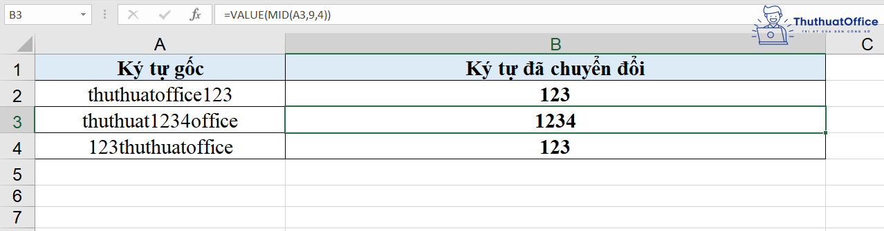 hàm VALUE trong Excel