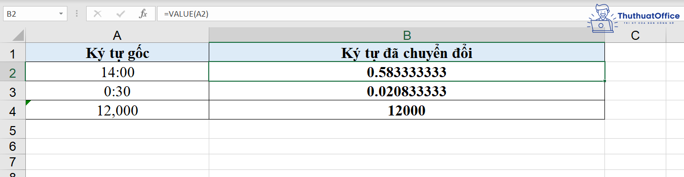 hàm VALUE trong Excel