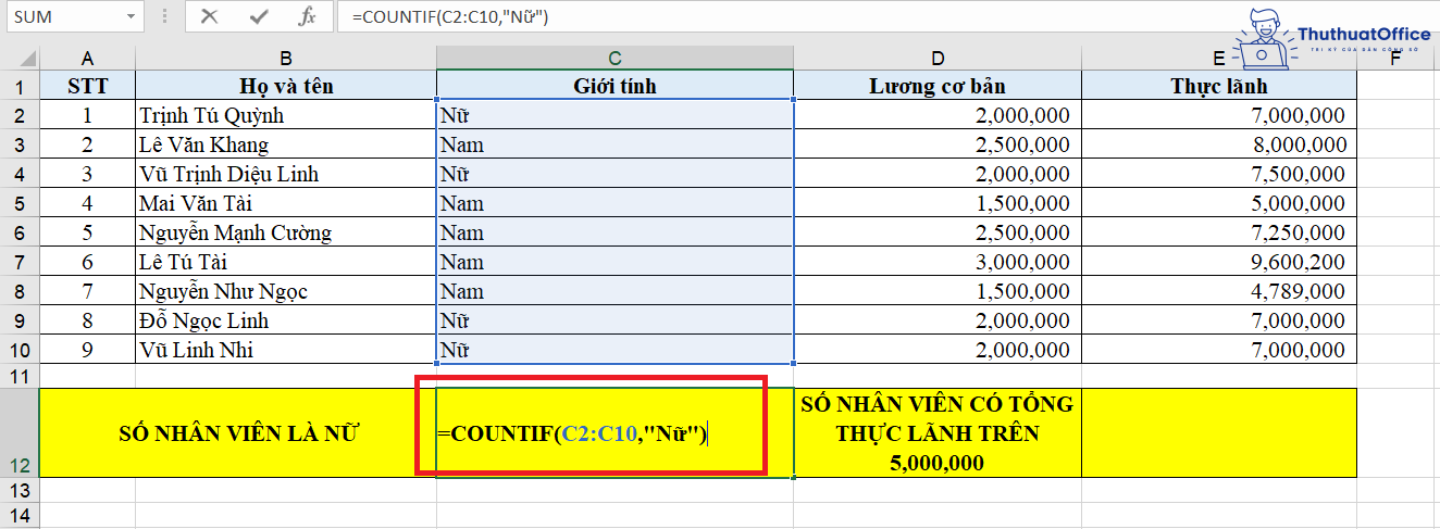 hàm COUNTIF trong Excel