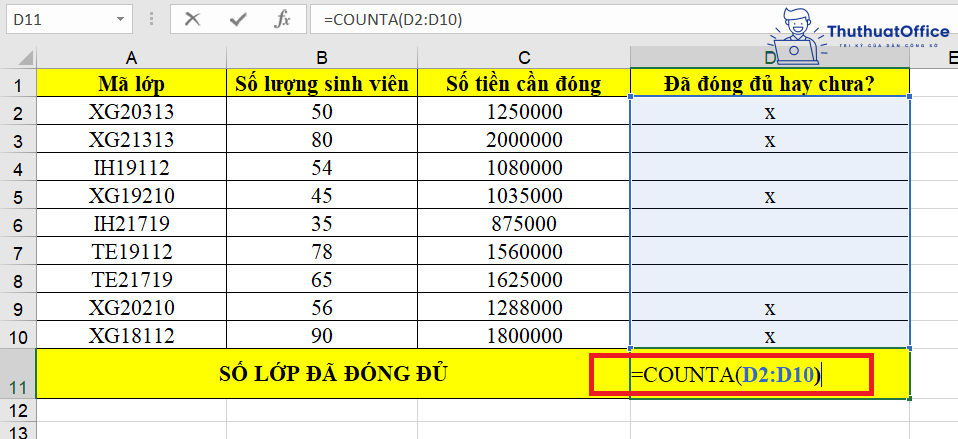 hàm COUNTIF trong Excel