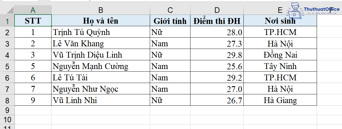 xóa dòng trống trong Excel