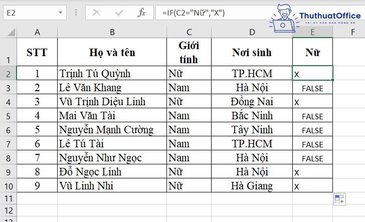 hàm IF trong Excel