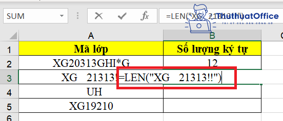 hàm LEN trong Excel