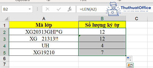 hàm LEN trong Excel