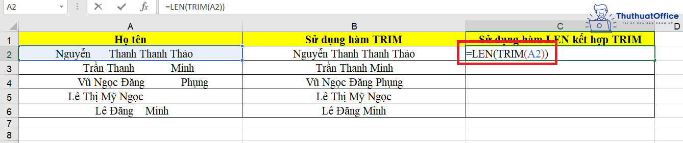 hàm LEN trong Excel