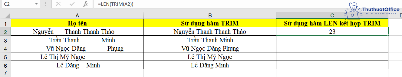 hàm LEN trong Excel