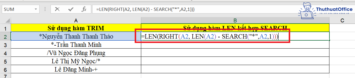 hàm LEN trong Excel