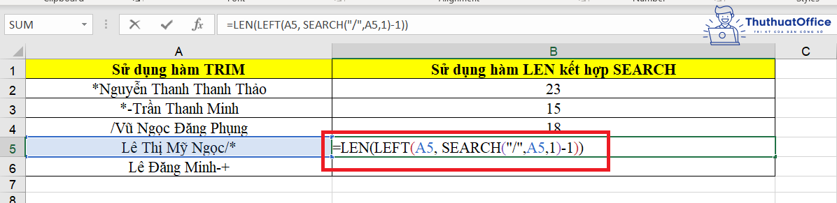 hàm LEN trong Excel