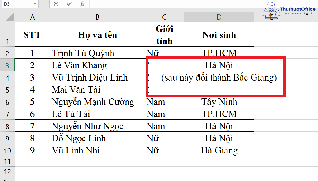 thêm dòng trong Excel