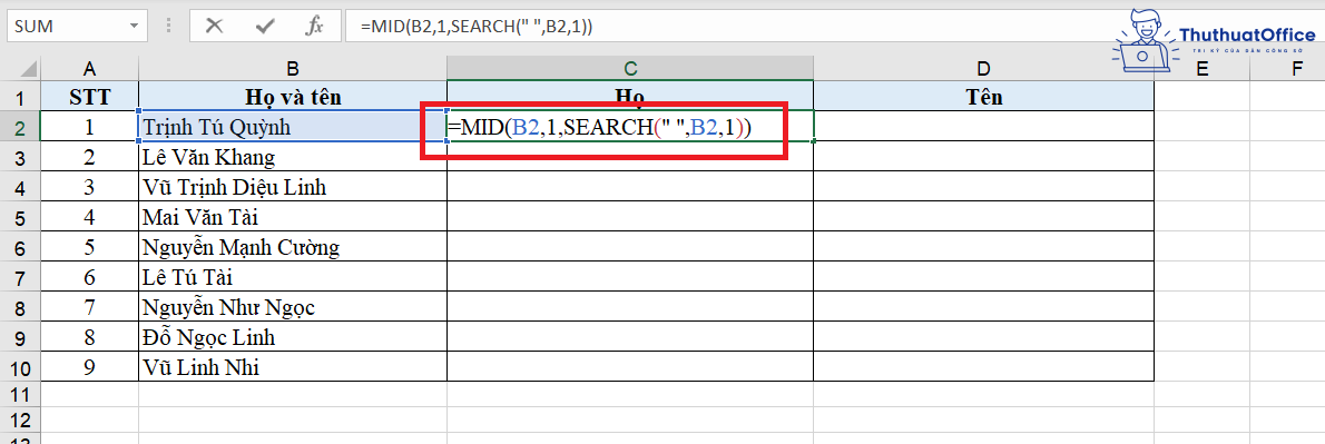 hàm MID trong Excel